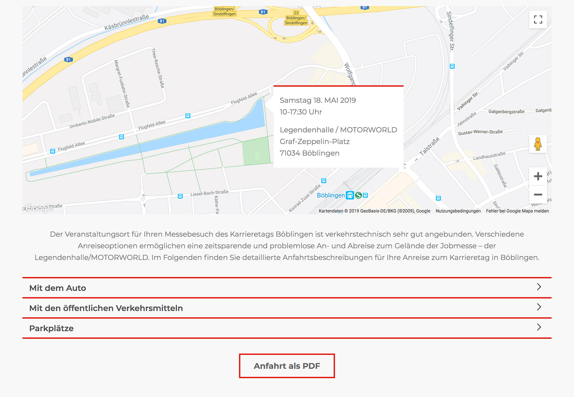Template für die Anfahrt